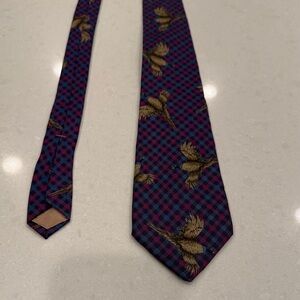 Plaid Tie with pheasant Design